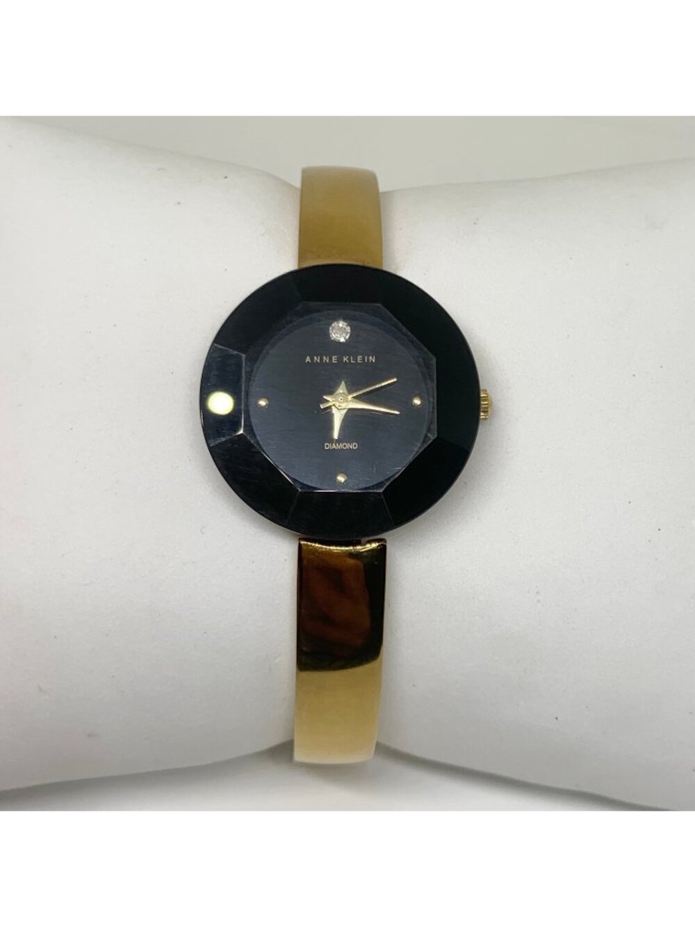 Anne Klein Diamond gold tone black dial 25mm Ak1158 quartz analog 7” running